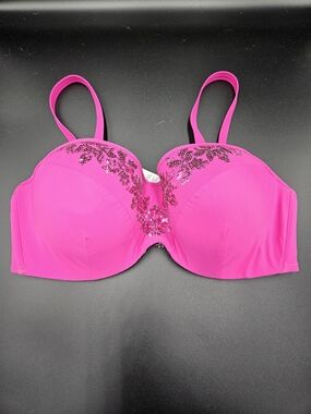 Lise Charmel Fuchsia Bikini Top 34E Underwire Swim Top Pink Sequin Detail NWT